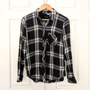 Rails Black and White Flannel Plaid Button Up